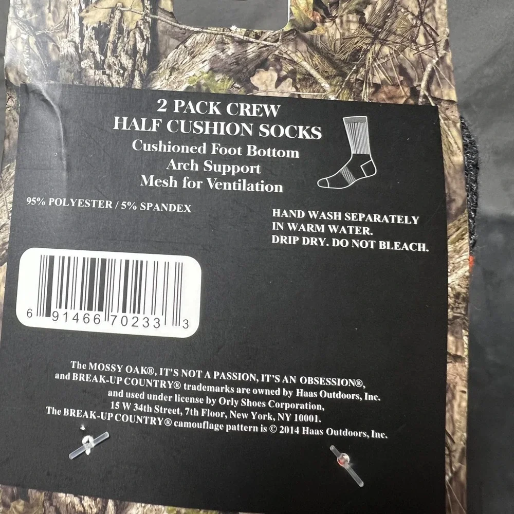Mossy Oak Mens Crew Socks 4 Pair Bundle Half Cushion Arch Support Back 6-12
